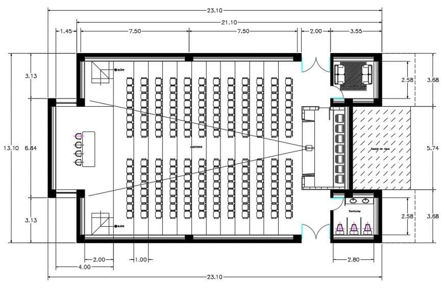 2d cad drawing of Hall multiplex auditorium elevation autocad software